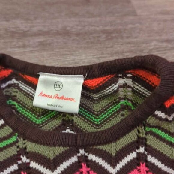 Hanna Andersson Brown Pink Chevron Knit Sweater Dress Fall Winter Girls 110 - Picture 4 of 5
